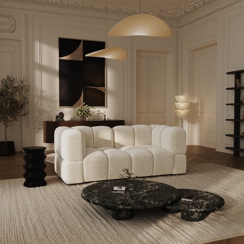 Canapé modulable 3 places NUBI velours texturé crème