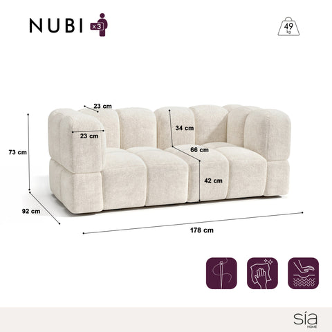 Canapé modulable 3 places NUBI velours texturé crème