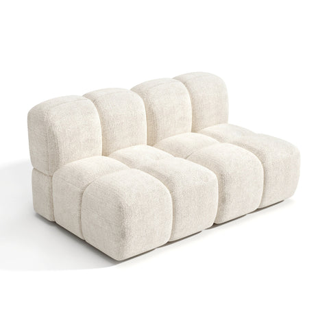 Canapé modulable 3 places NUBI velours texturé crème