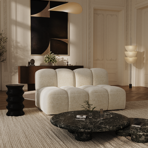 Canapé modulable 3 places NUBI velours texturé crème