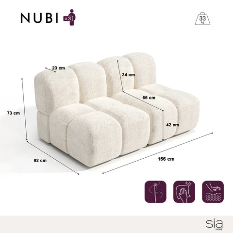 Canapé modulable 3 places NUBI velours texturé crème