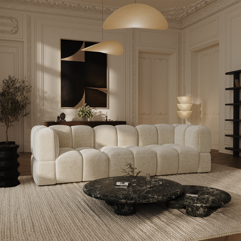 Canapé modulable 4-5 places NUBI velours texturé crème