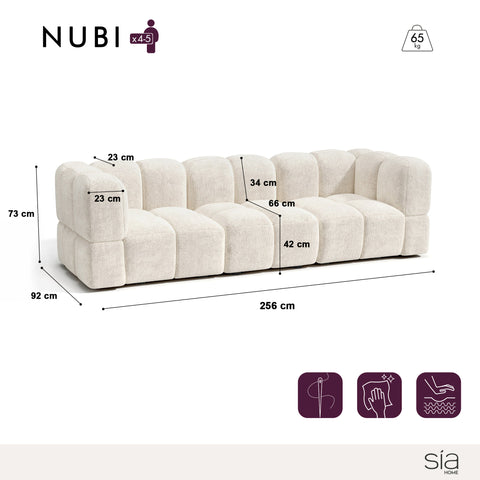 Canapé modulable 4-5 places NUBI velours texturé crème