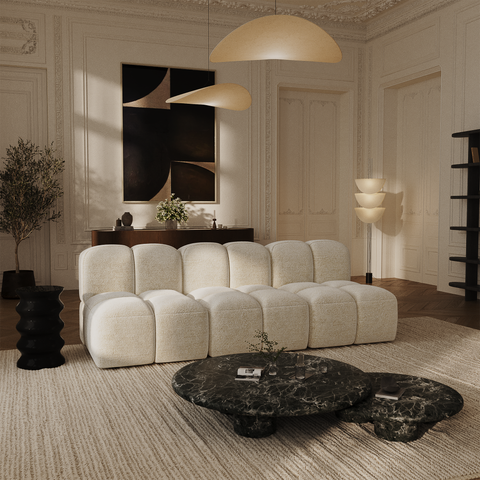 Canapé modulable 4-5 places NUBI velours texturé crème