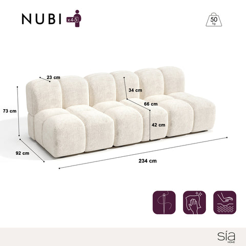 Canapé modulable 4-5 places NUBI velours texturé crème