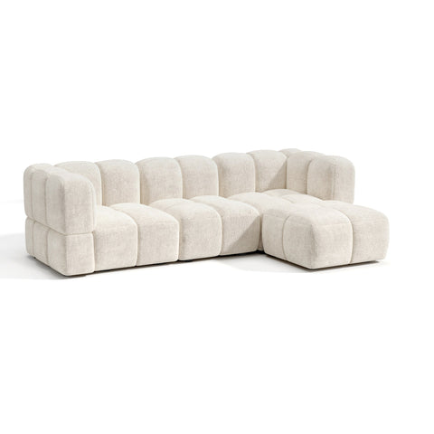 Canapé d'angle modulable 5-6 places NUBI velours texturé crème