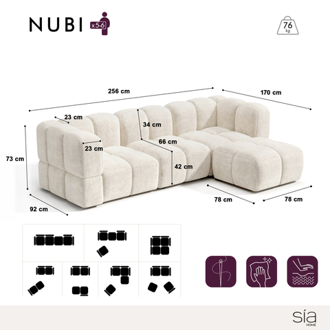 Canapé d'angle modulable 5-6 places NUBI velours texturé crème