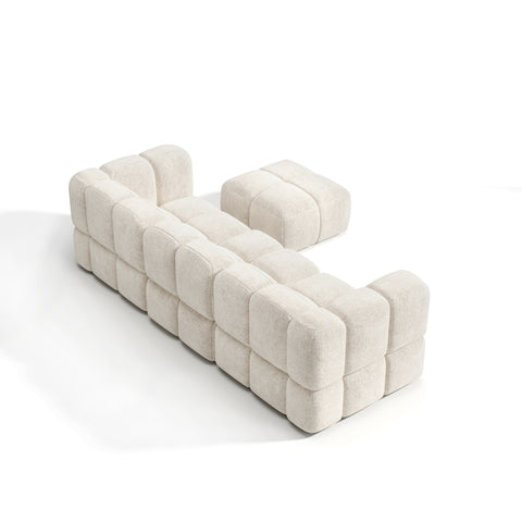 Canapé d'angle modulable 5-6 places NUBI velours texturé crème