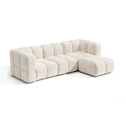 Canapé d'angle modulable 5-6 places NUBI velours texturé crème