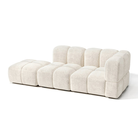 Canapé modulable 4-5 places droit NUBI velours texturé crème