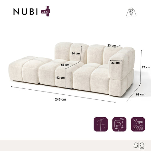 Canapé modulable 4-5 places droit NUBI velours texturé crème