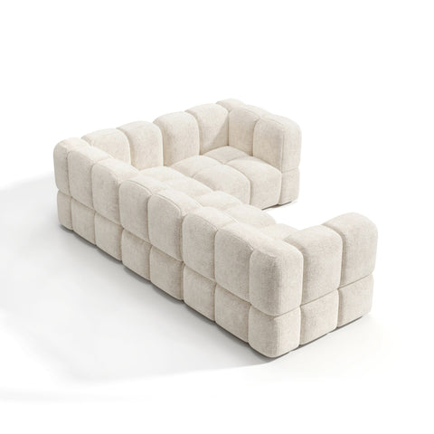 Canapé d'angle droit modulable 5-6 places NUBI velours texturé crème