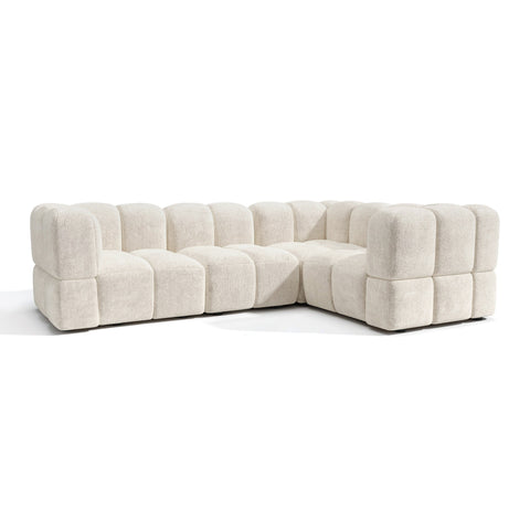 Canapé d'angle droit modulable 5-6 places NUBI velours texturé crème