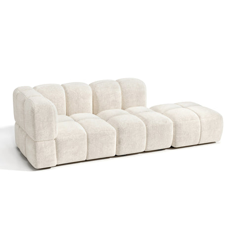 Canapé modulable 4-5 places gauche NUBI velours texturé crème