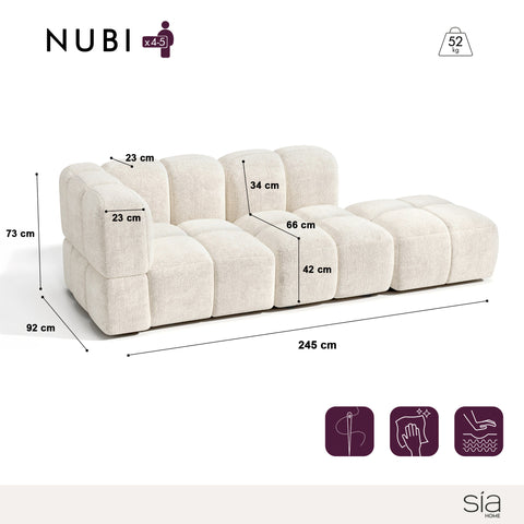 Canapé modulable 4-5 places gauche NUBI velours texturé crème
