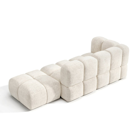 Canapé modulable 4-5 places gauche NUBI velours texturé crème