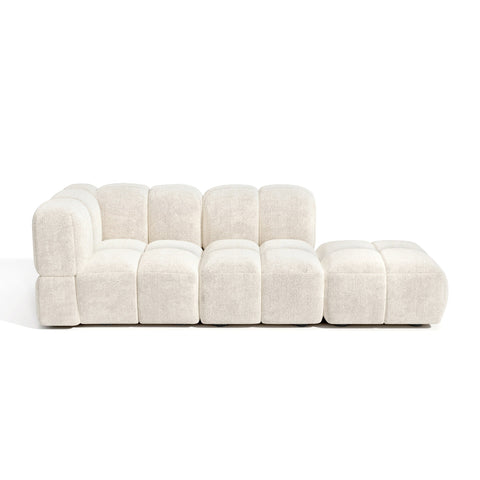 Canapé modulable 4-5 places gauche NUBI velours texturé crème