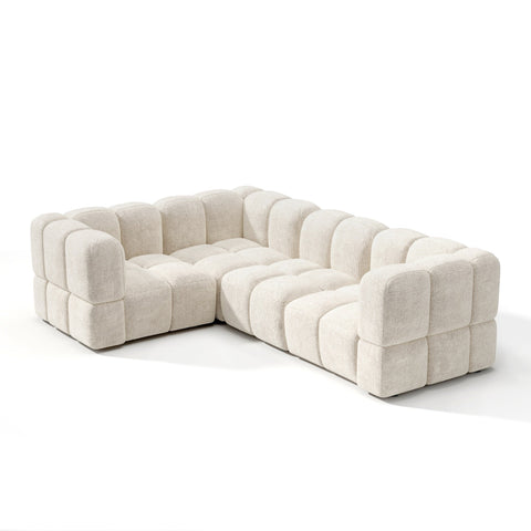 Canapé d'angle gauche modulable 5-6 places NUBI velours texturé crème