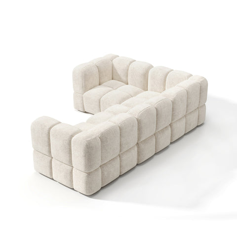 Canapé d'angle gauche modulable 5-6 places NUBI velours texturé crème