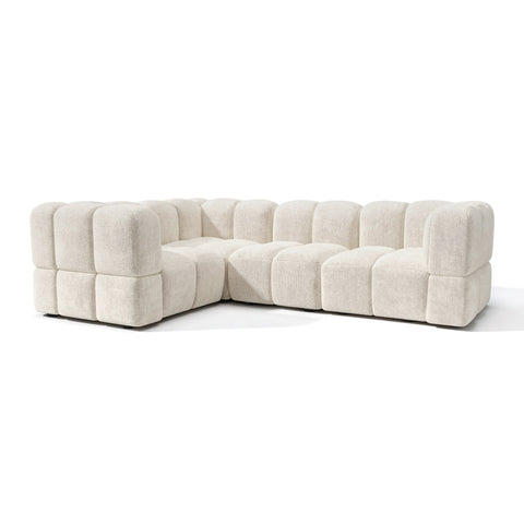 Canapé d'angle gauche modulable 5-6 places NUBI velours texturé crème