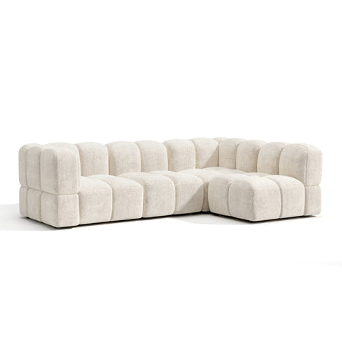 Canapé d'angle droit modulable 5-6 places NUBI velours texturé crème