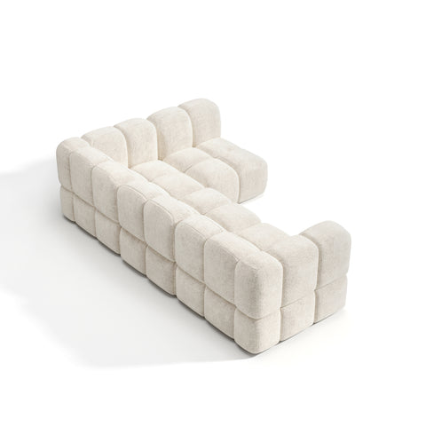Canapé d'angle droit modulable 5-6 places NUBI velours texturé crème
