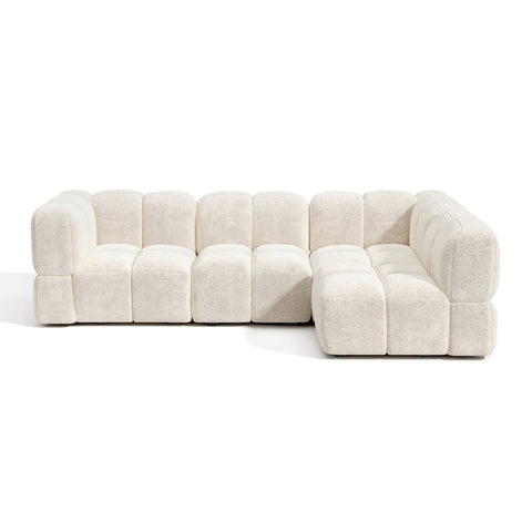 Canapé d'angle droit modulable 5-6 places NUBI velours texturé crème