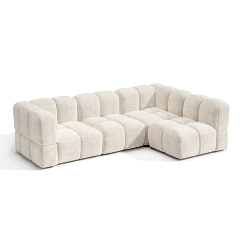 Canapé d'angle droit modulable 5-6 places NUBI velours texturé crème