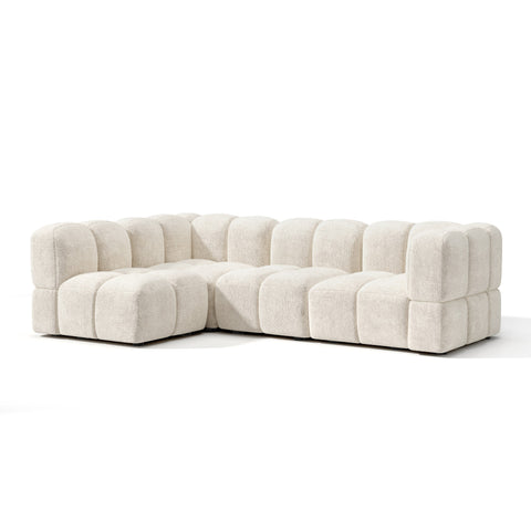 Canapé d'angle gauche modulable 5-6 places NUBI velours texturé crème