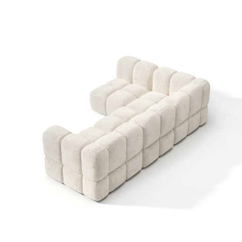 Canapé d'angle gauche modulable 5-6 places NUBI velours texturé crème