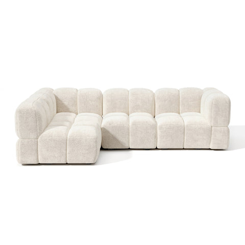 Canapé d'angle gauche modulable 5-6 places NUBI velours texturé crème