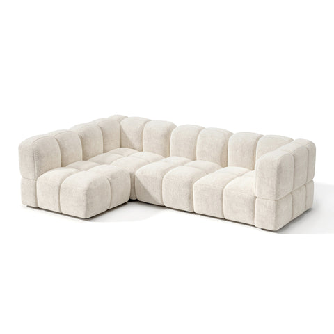 Canapé d'angle gauche modulable 5-6 places NUBI velours texturé crème