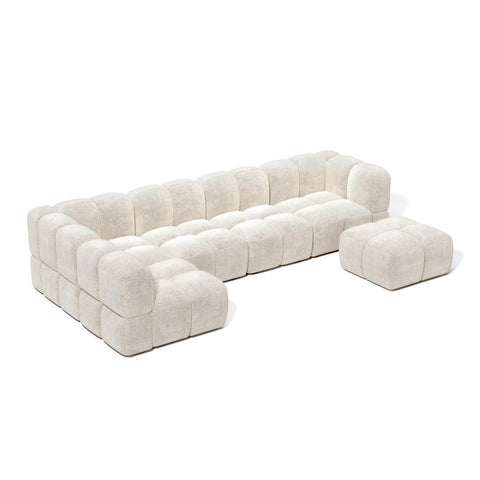 Canapé grand angle modulable 8 places NUBI velours texturé crème