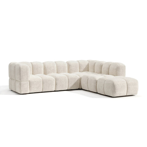 Canapé grand angle droit modulable 7 places NUBI velours texturé crème