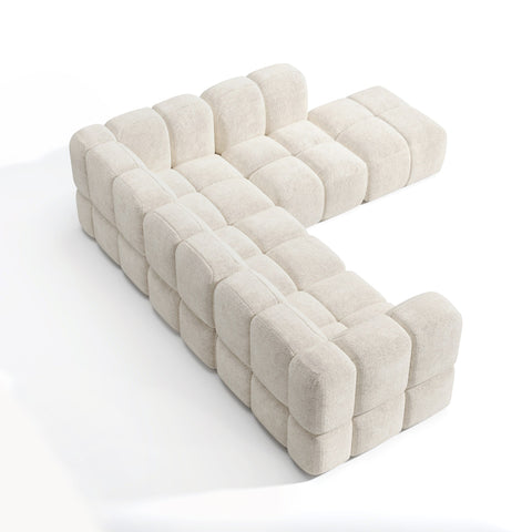 Canapé grand angle droit modulable 7 places NUBI velours texturé crème