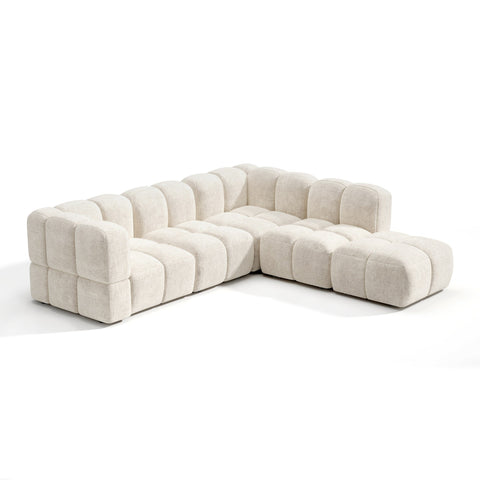 Canapé grand angle droit modulable 7 places NUBI velours texturé crème
