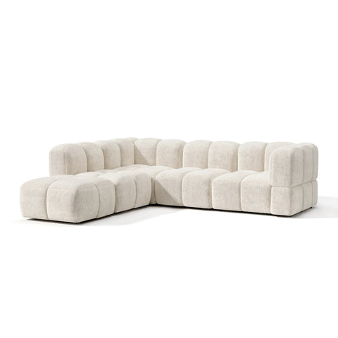 Canapé grand angle gauche modulable 7 places NUBI velours texturé crème