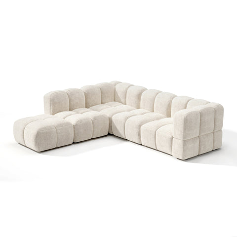 Canapé grand angle gauche modulable 7 places NUBI velours texturé crème