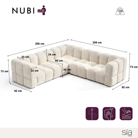 Canapé d'angle panoramique modulable 7-8 places NUBI velours texturé crème