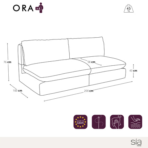 Canapé 4 places sans accoudoirs ORA Velours