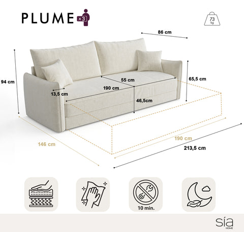 Canapé convertible 4 places PLUME velours texturé