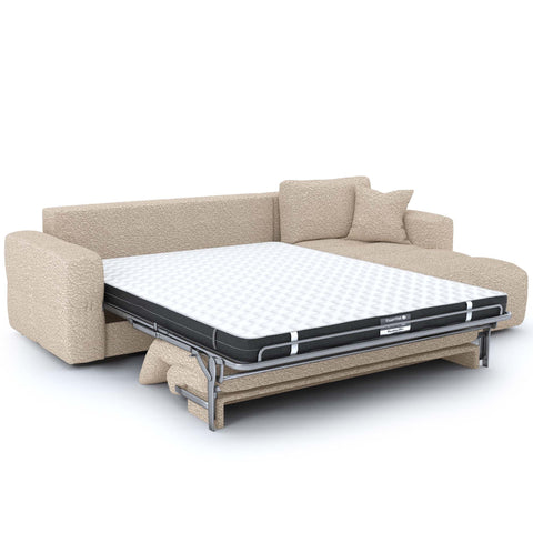Canapé d'angle droit convertible express matelas Dunlopillo 140cm RAFAEL tissu bouclette