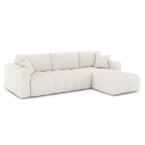 Canapé d'angle droit convertible express matelas Dunlopillo 140cm RAFAEL tissu bouclette