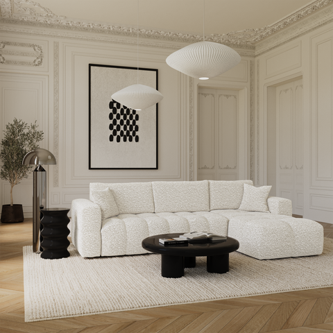 Canapé d'angle droit convertible express matelas Dunlopillo 140cm RAFAEL tissu bouclette