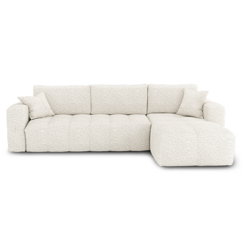 Canapé d'angle droit convertible express matelas Dunlopillo 140cm RAFAEL tissu bouclette