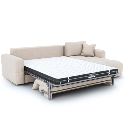 Canapé d'angle droit convertible express matelas Dunlopillo 140cm RAFAEL tissu tramé