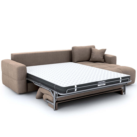 Canapé d'angle droit convertible express matelas Dunlopillo 140cm RAFAEL tissu tramé