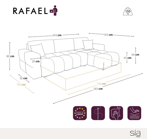 Canapé d'angle droit convertible express matelas Dunlopillo 140cm RAFAEL tissu tramé
