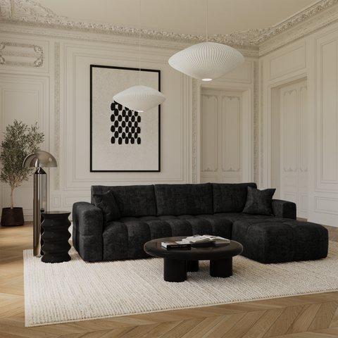 Canapé d'angle droit convertible express matelas Dunlopillo 140cm RAFAEL velours