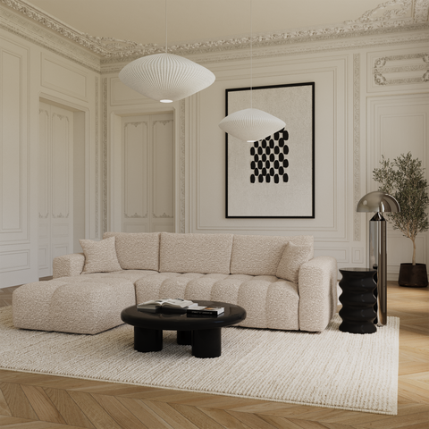 Canapé d'angle gauche convertible express matelas Dunlopillo 140cm RAFAEL tissu bouclette